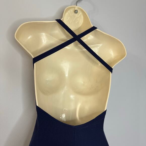 Reformation Navy Blue Ribbed Knit Square Neck Crisscross Open Back Midi Dress XS - Picture 6 of 11